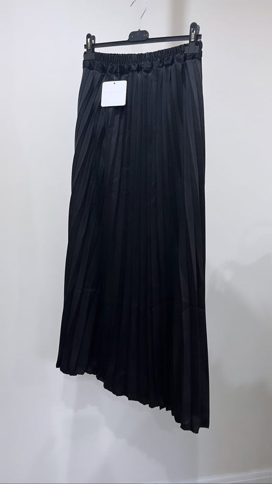 Pleated Satin Skirt - Black