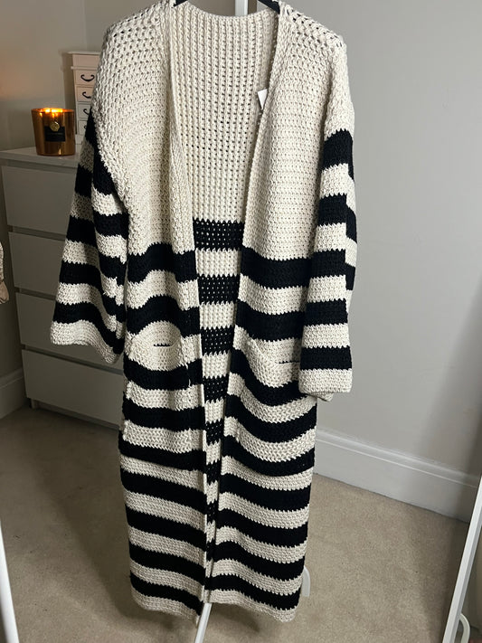 Long Knit Cardigan - Black & Off White