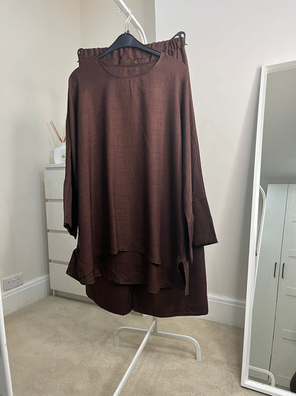 Linen Look Co-ord - Chocolate Brown